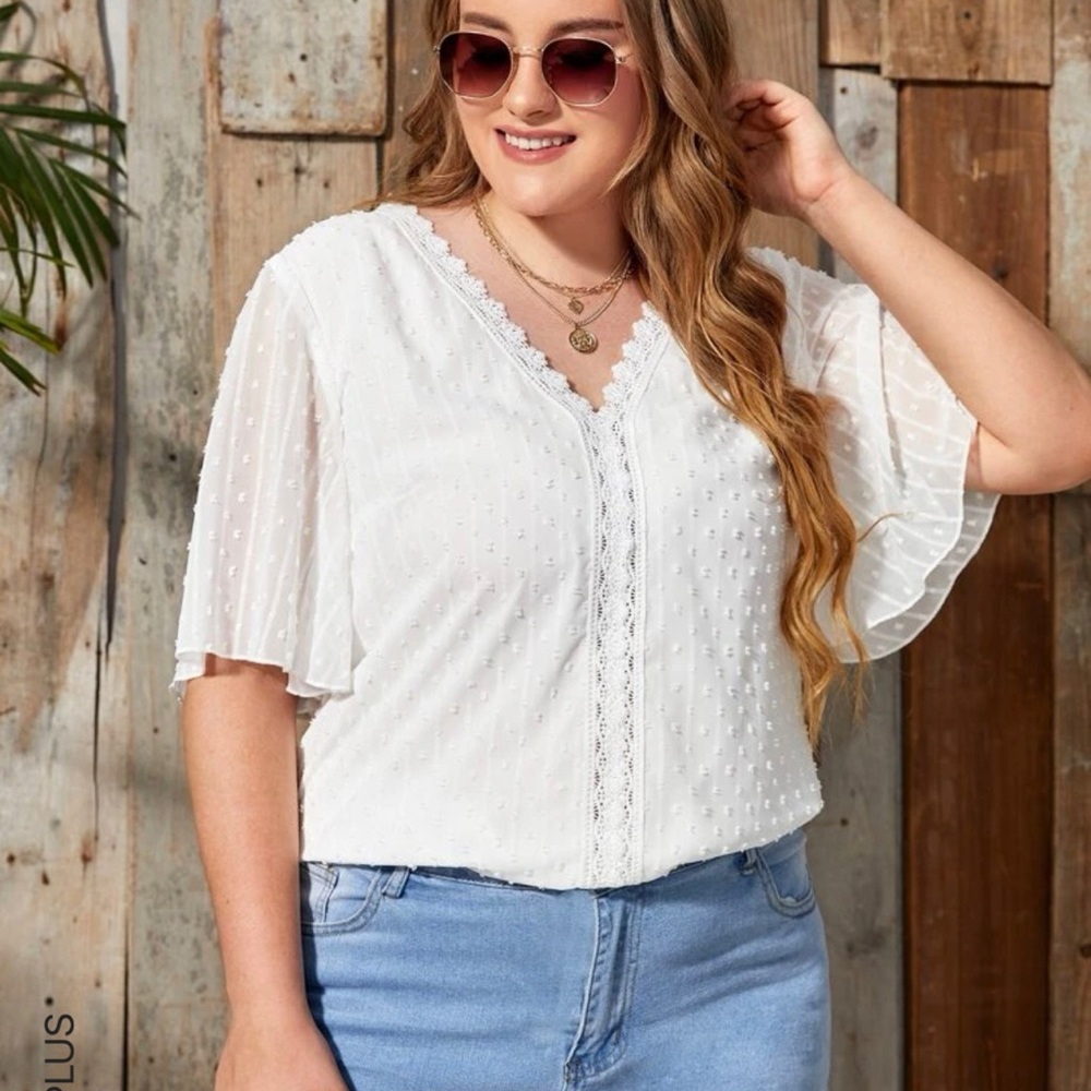 New Lace Insert Swiss Dot Blouse 2X (16)